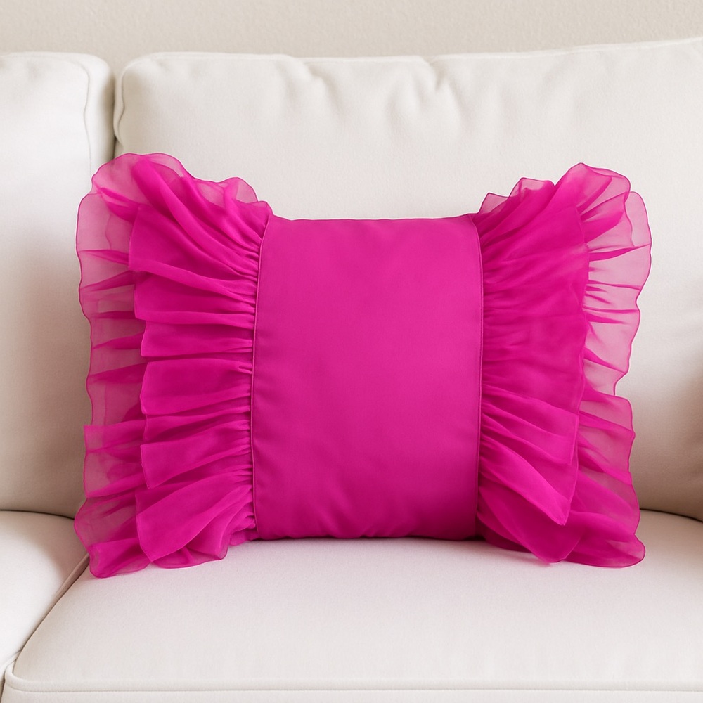 Cushion Cover – Pink Ruffle Accent  14”x21”